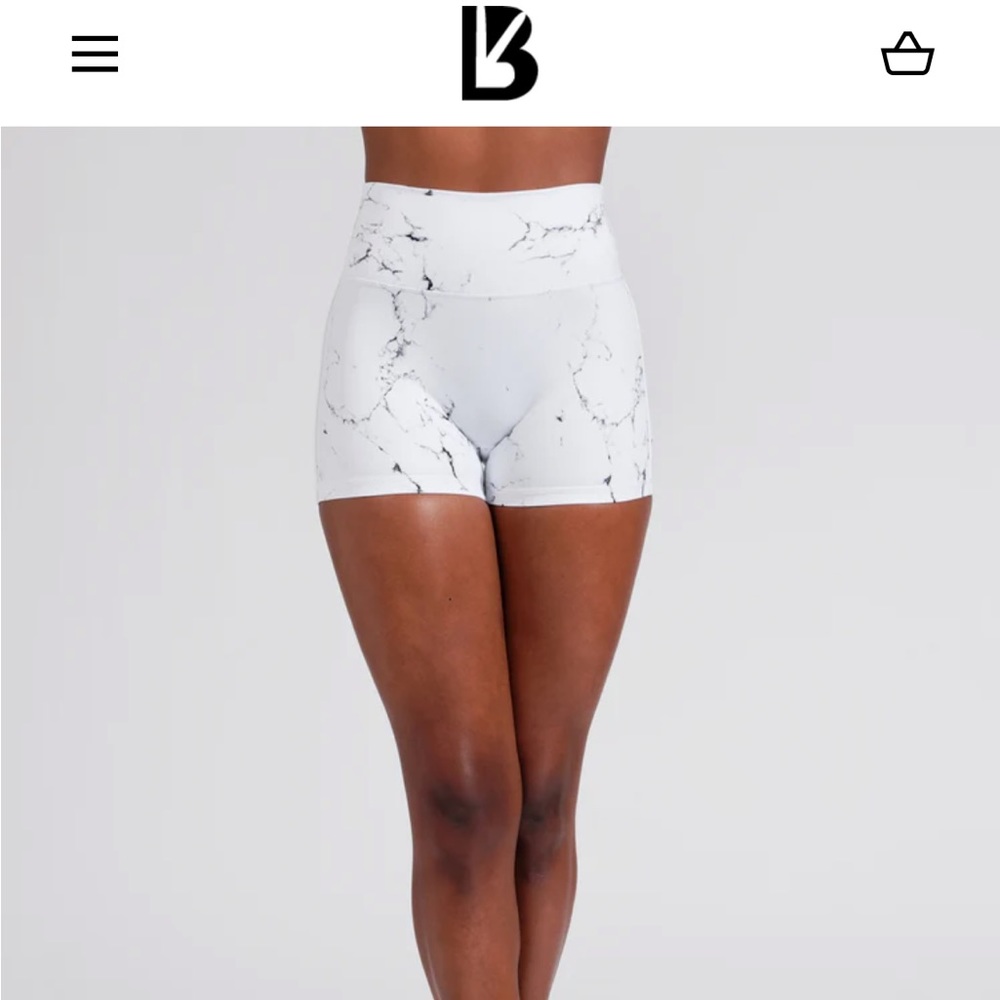 BuffBunny White Marble High-Waist Athletic Shorts